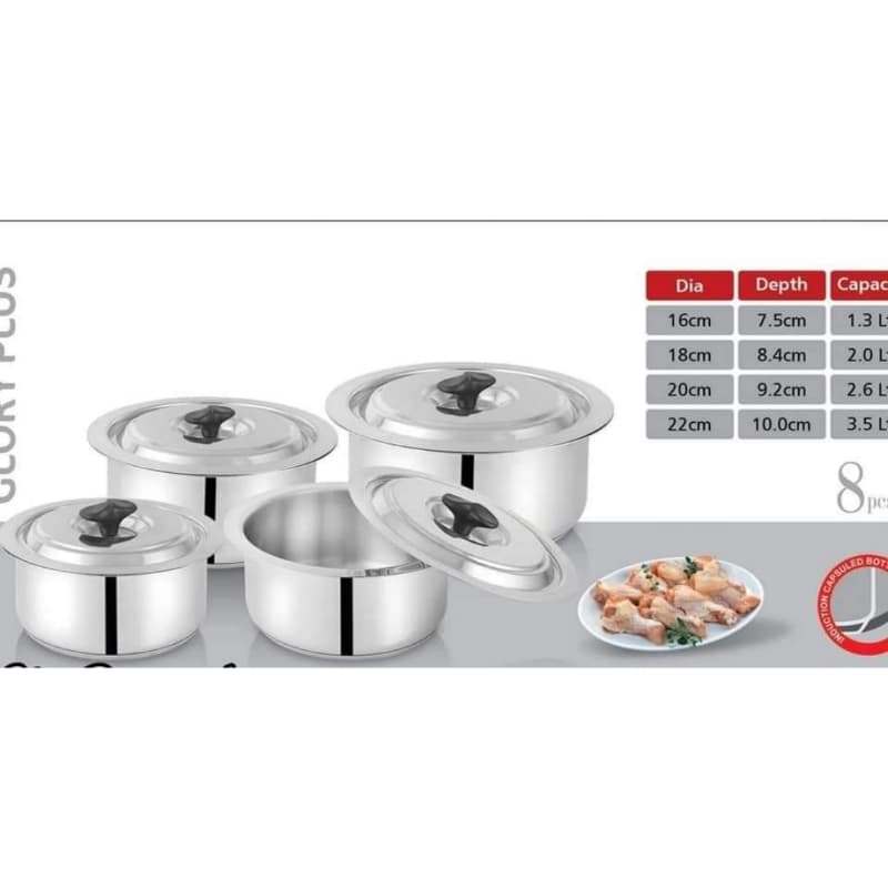 Alpha Stainless Steel 4pcs pot set Glory plus Heavy Weight Durable Three Layers Base Bottom 16cm__18cm__20cm__22cm