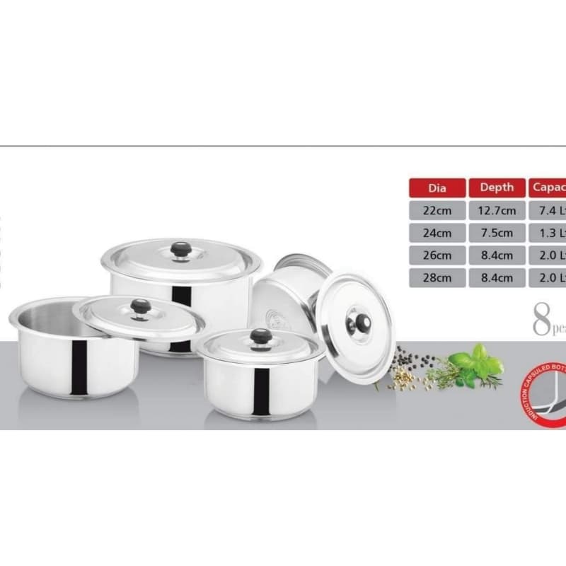 Alpha Stainless Steel 4pcs pot set glory set Regular Weight Durable Three Layers Base Bottom