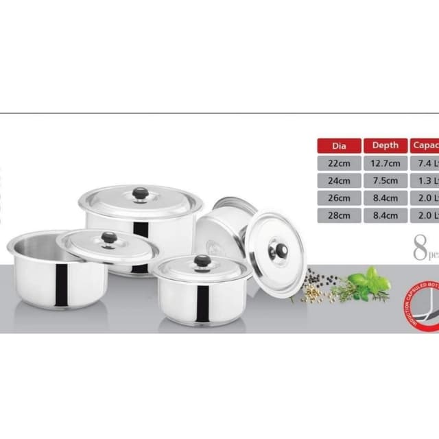 Alpha Stainless Steel 4pcs pot set glory set Regular Weight Durable Three Layers Base Bottom