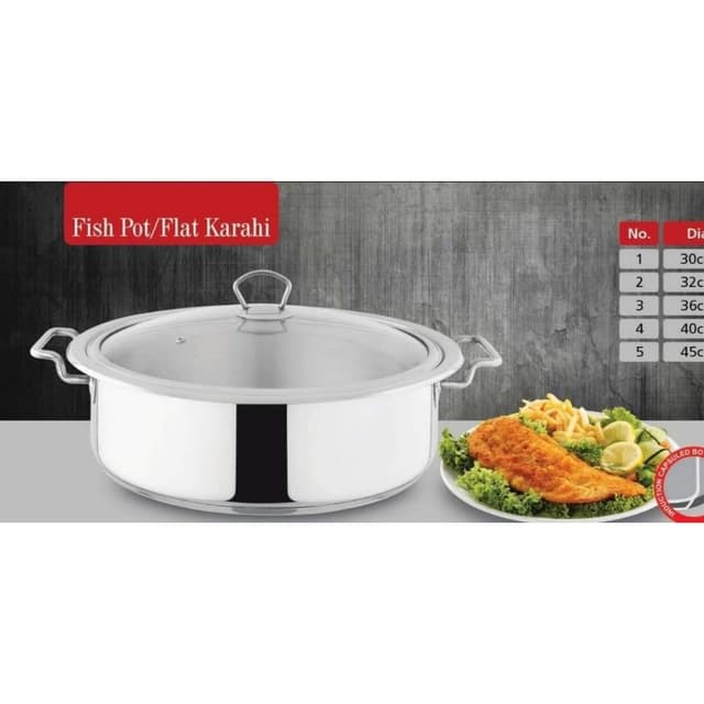 Alpha Stainless Steel Durable Three Layers Base Bottom Flat Wok & Fish Pot