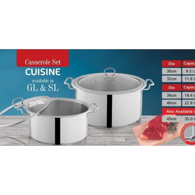 Alpha Stainless Pot 2 Pcs & 3 Pcs Durable Three Layers Base Bottom