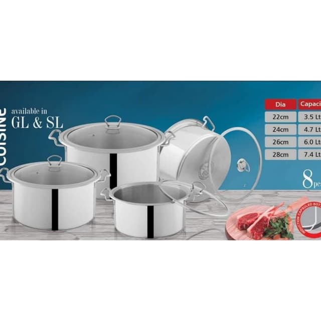 Alpha Stainless Steel 4 pcs Durable Three Layers Base Bottom pot set