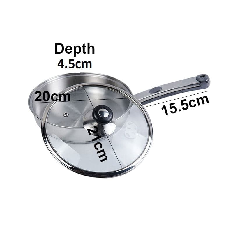 Alpha Stainless Steel fry pan Durable Three Layers Base Bottom glass lid & steel lid