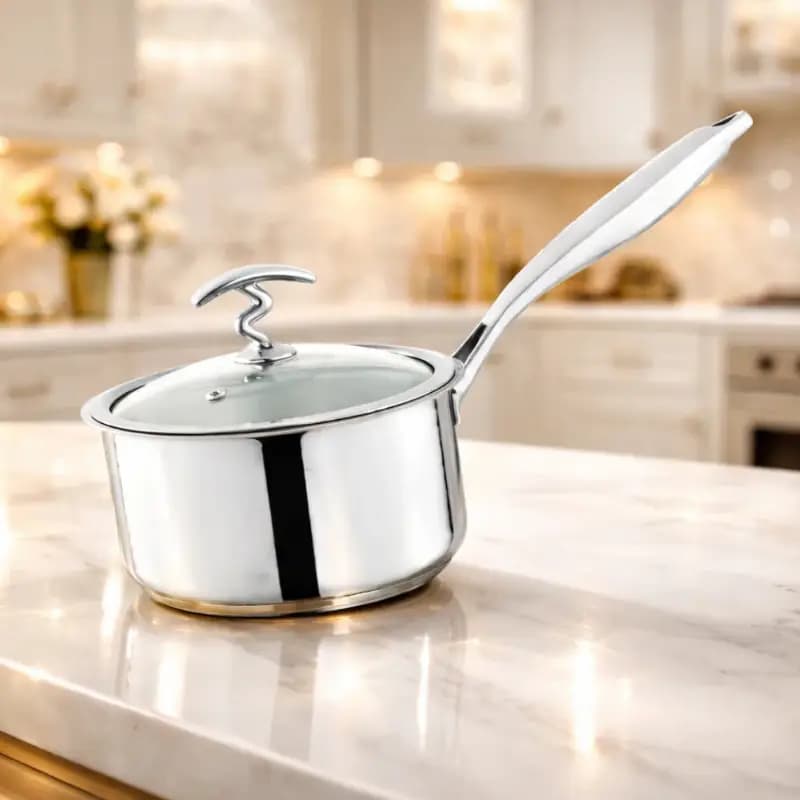 Alpha Stainless Steel Sauce pan Durable Three Layers Base Bottom Glass lid / Steel lid