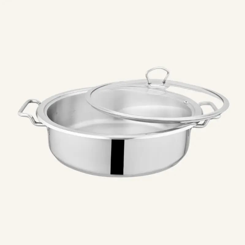 Alpha Stainless Steel Durable Three Layers Base Bottom Flat Wok & Fish Pot