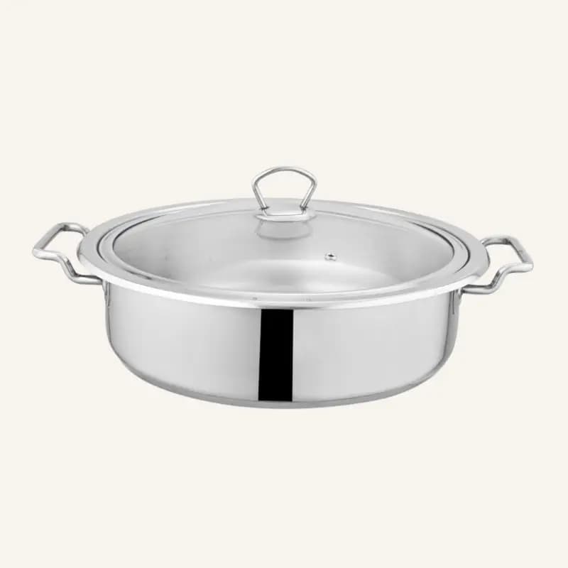 Alpha Stainless Steel Durable Three Layers Base Bottom Flat Wok & Fish Pot