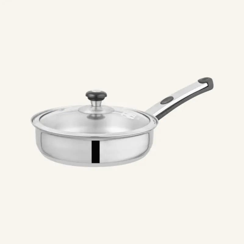 Alpha Stainless Steel fry pan Durable Three Layers Base Bottom glass lid & steel lid