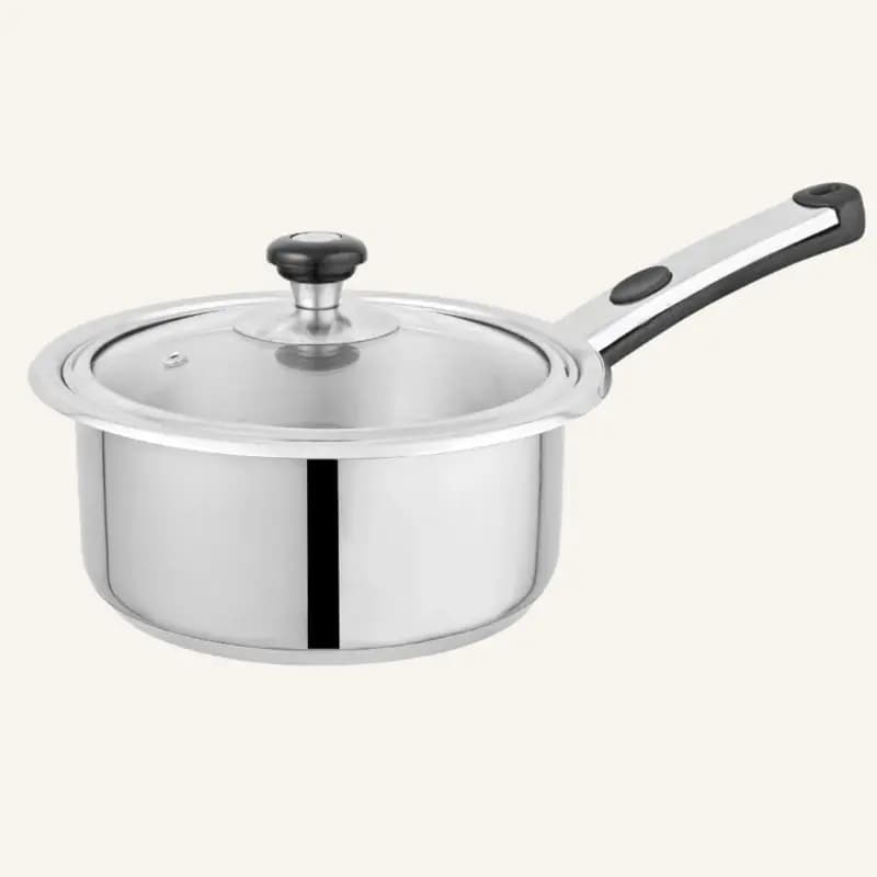 Alpha Stainless Steel Sauce pan Durable Three Layers Base Bottom Glass lid / Steel lid