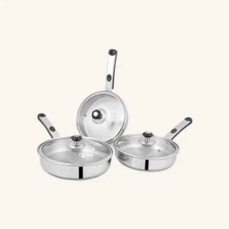 Alpha Stainless Steel fry pan Durable Three Layers Base Bottom glass lid & steel lid