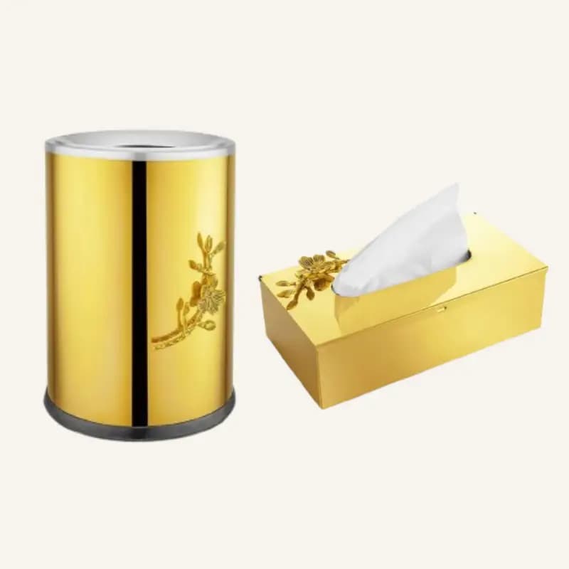 Gift Set Prime & Golden Tissue Box & Basket Stainless Steel