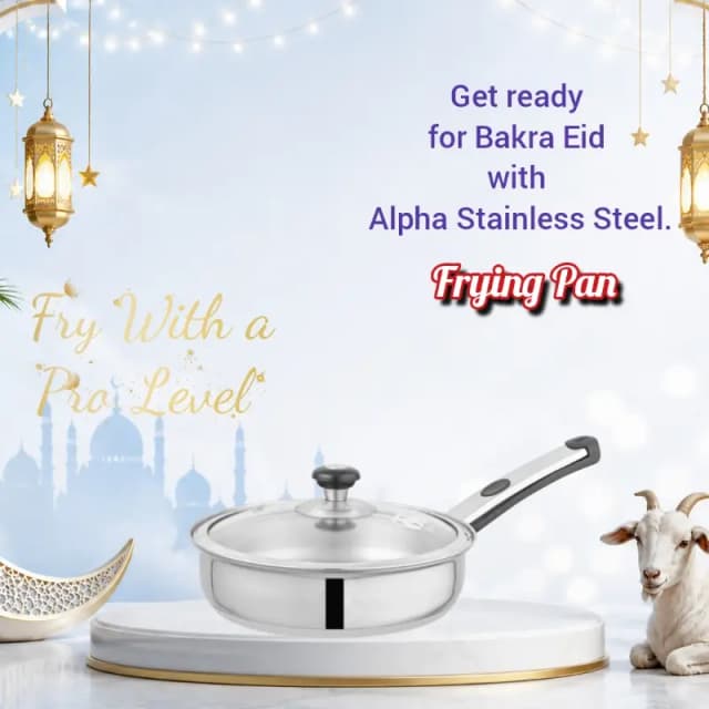 Alpha Stainless Steel fry pan Durable Three Layers Base Bottom glass lid & steel lid