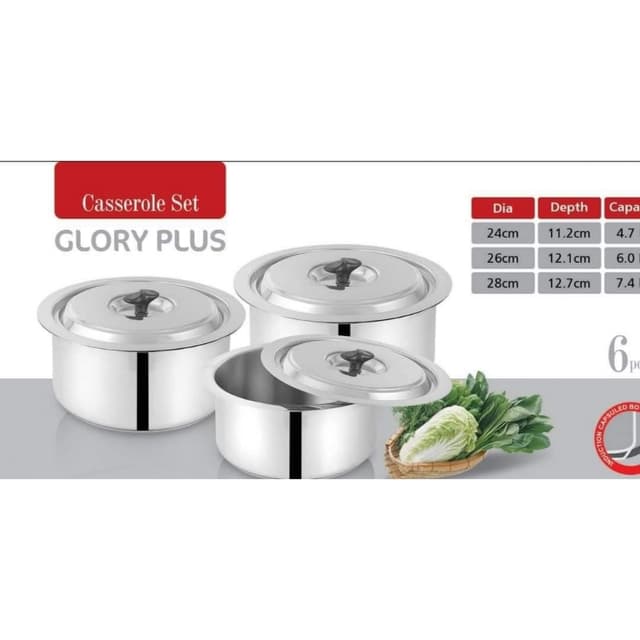 Alpha Stainless Steel 3 pcs Set Glory plus Durable Three Layers Base Bottom Heavy Weight 24cm __26cm___28cm